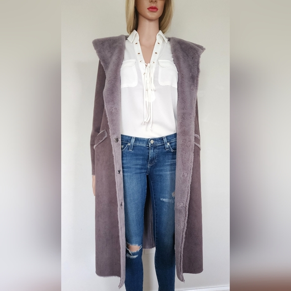 ZARA COAT FAUX FUR GREY HOODED SMALL - Picture 9 of 11